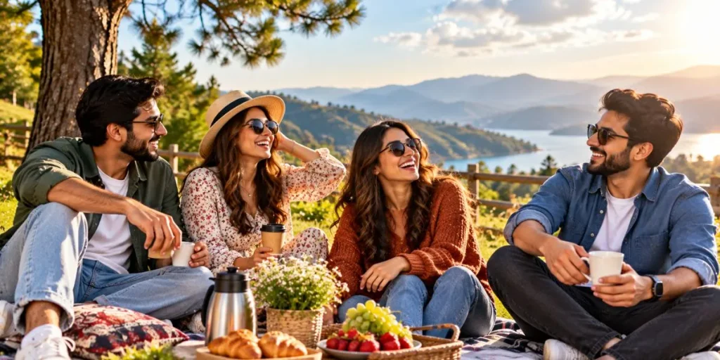Friends spending a relaxing Sunday afternoon together outdoors.